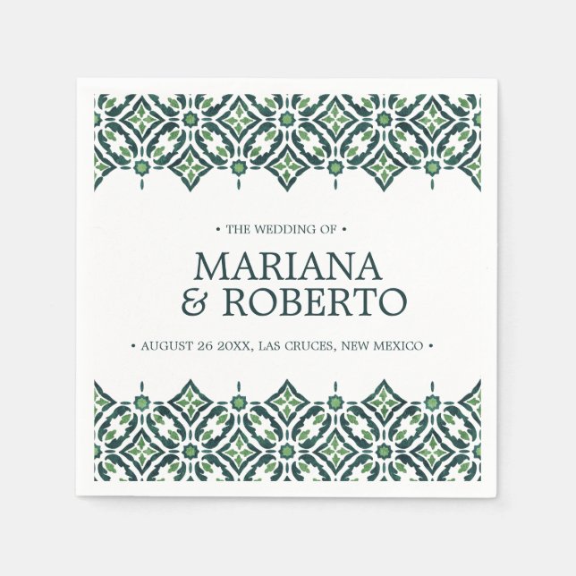 Servilleta De Papel Azulejos verdes | Frontera de tejas española perso (Anverso)