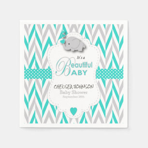 Servilleta De Papel Azules turquesas, elefante gris blanco Baby Shower