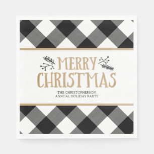 Servilleta De Papel B&W Buffalo Check Brown Kraft Feliz Navidad
