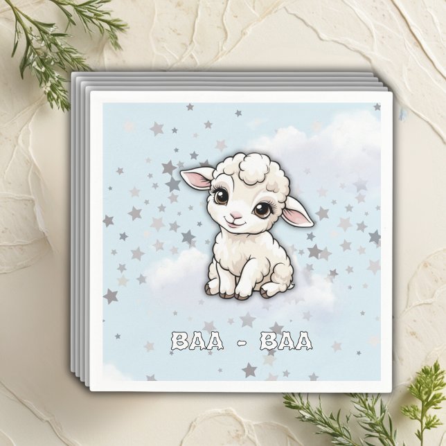 Servilleta De Papel Baa-baa A Little Lamb Stars Baby Shower (Subido por el creador)