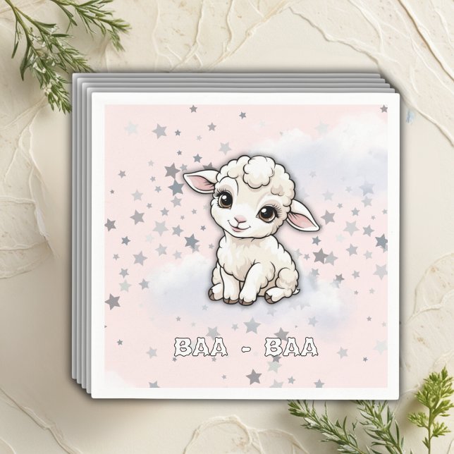 Servilleta De Papel Baa-baa A Little Lamb Stars Baby Shower (Subido por el creador)