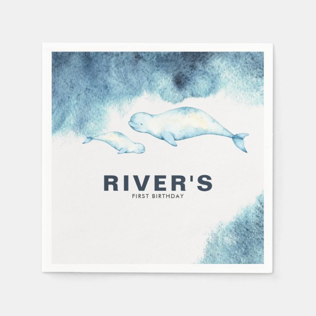 Servilleta De Papel Baby Beluga | Fiesta de Cumpleaños del Océano (Anverso)