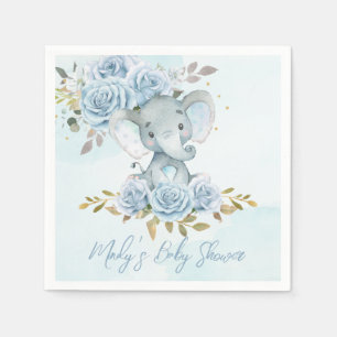 Servilleta De Papel Baby Blue Floral Cute Elephant Boy Baby Shower