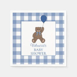 Servilleta De Papel Baby Boy Blue Buffalo Check Teddy Bear Baby Shower