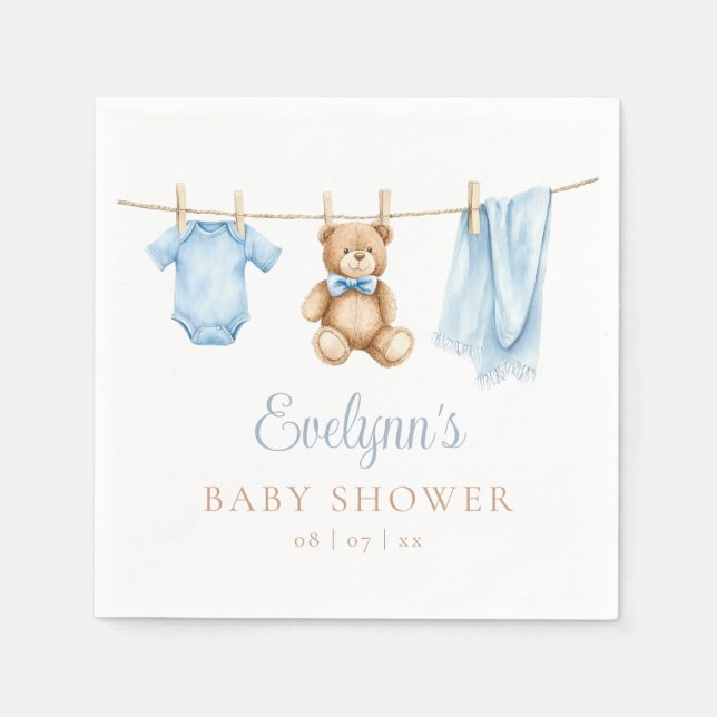 Servilleta De Papel Baby Boy Blue Clothesline Baby Shower (Anverso)