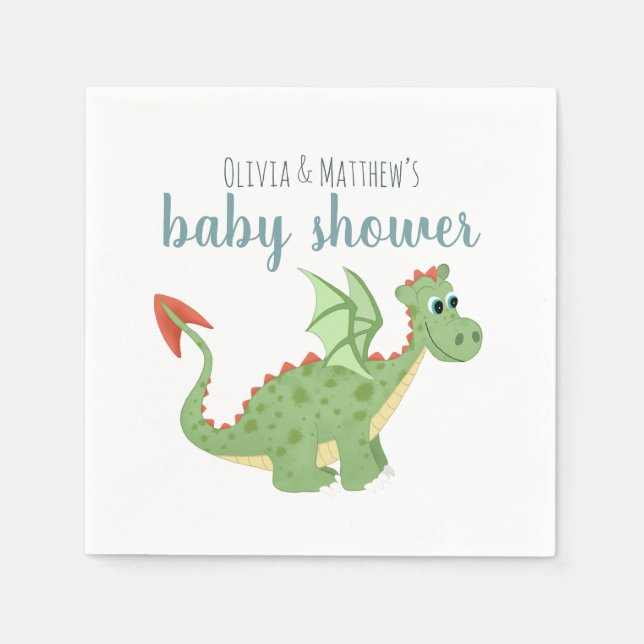 Servilleta De Papel Baby Boy Cute Magic Dragon Baby Shower (Anverso)