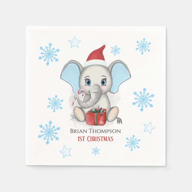 Servilleta De Papel Baby Boy First Christmas Cute Elephant Holidays (Anverso)