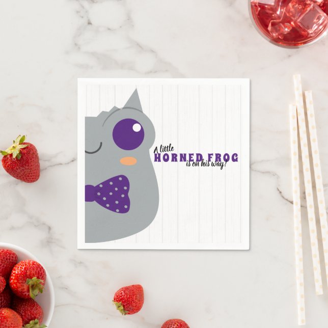 Servilleta De Papel Baby Boy Horned Frog Purple Baby Shower (In situ)