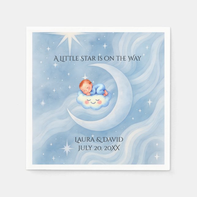 Servilleta De Papel Baby Boy Shower Invitan a la Moonlight Stars Water (Anverso)