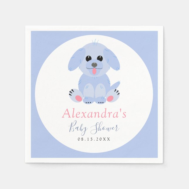 Servilleta De Papel Baby Boy Shower Puppy Blue personalizado (Anverso)