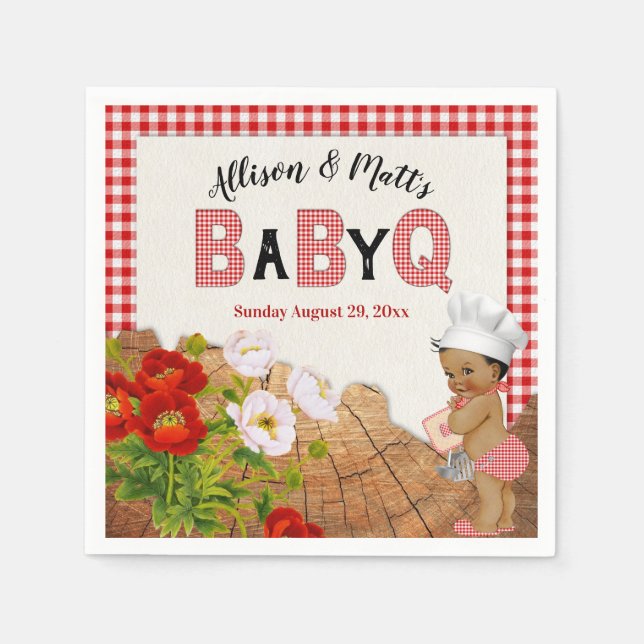 Servilleta De Papel Baby Boy Shower Red Gingham Baby Q Barbeque (Anverso)