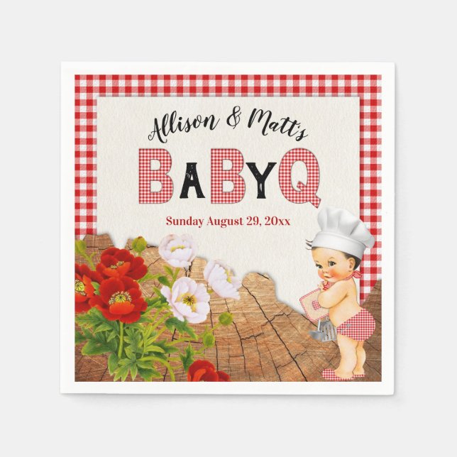 Servilleta De Papel Baby Boy Shower Red Gingham Baby Q Barbeque (Anverso)