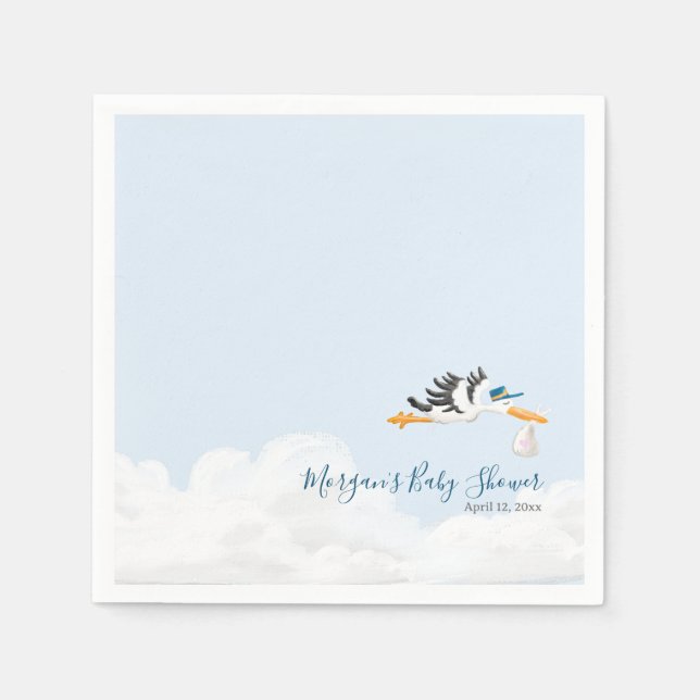 Servilleta De Papel Baby Boy "Special Delivery" Stork Baby Shower (Anverso)