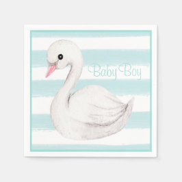 Servilleta De Papel Baby Boy Swan Blue Script Baby Shower