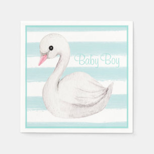 Servilleta De Papel Baby Boy Swan Blue Script Baby Shower