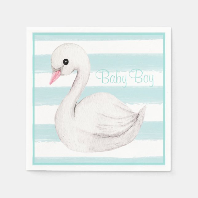Servilleta De Papel Baby Boy Swan Blue Script Baby Shower (Anverso)