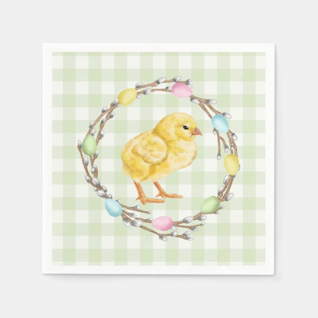 Servilleta De Papel Baby Chick And Pastel Willow Wreath Easter (Anverso)