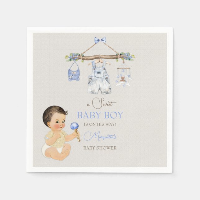 Servilleta De Papel Baby Clothes Boy Baby Shower Ivory Blue (Anverso)