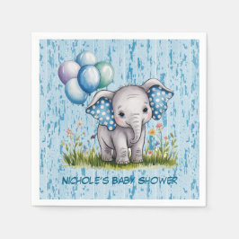 Servilleta De Papel Baby Elephant and Wildflower Boy Baby Shower