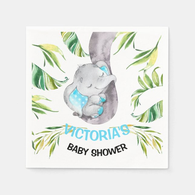 Servilleta De Papel Baby Elephant Baby Shower Birday Boy (Anverso)
