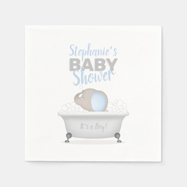 Servilleta De Papel Baby Elephant Bubble Bath Boy Baby Shower (Anverso)