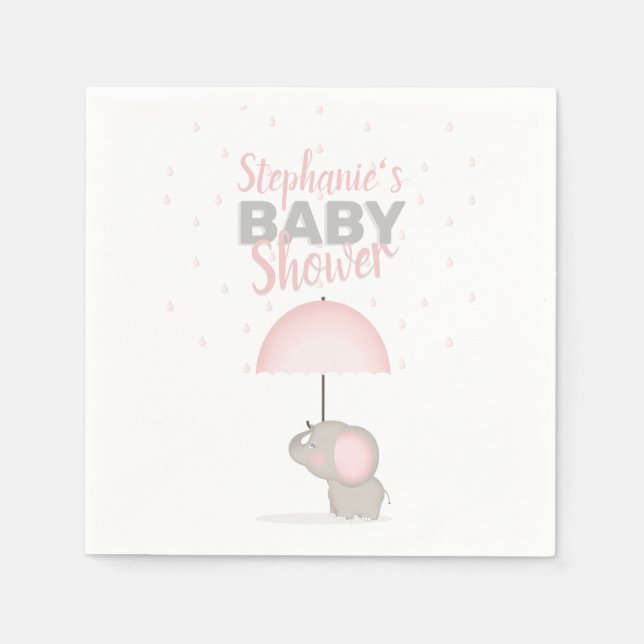 Servilleta De Papel Baby Elephant Pink Baby Shower (Anverso)