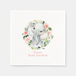 Servilleta De Papel Baby Elephant Rubor Pink Floral Baby Shower