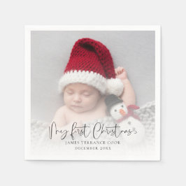 Servilleta De Papel Baby First Christmas Photo Overlay y Cita