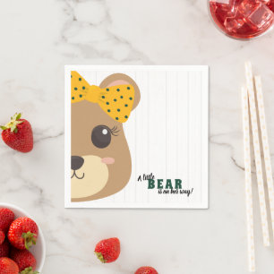 Servilleta De Papel Baby Girl Bear Green & Gold Baby Shower