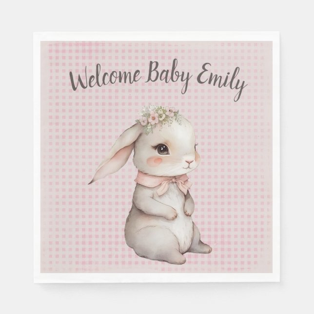 Servilleta De Papel Baby Girl Boho Bunny On Gingham (Anverso)