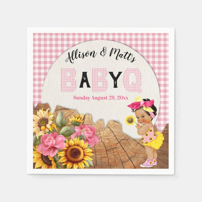 Servilleta De Papel Baby Girl Shower Pink Sunflowers Baby Q Barbeque (Anverso)