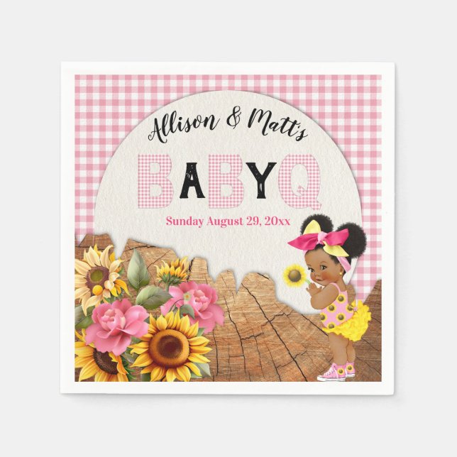 Servilleta De Papel Baby Girl Shower Pink Sunflowers Baby Q Barbeque (Anverso)