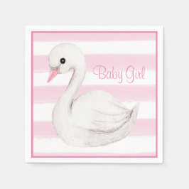 Servilleta De Papel Baby Girl Swan Girly Pink Script Baby Shower