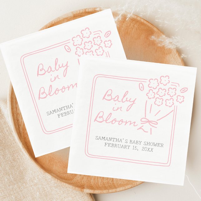 Servilleta De Papel Baby in Bloom Baby Shower (Hand Drawn Baby in Bloom Baby Shower Napkin)