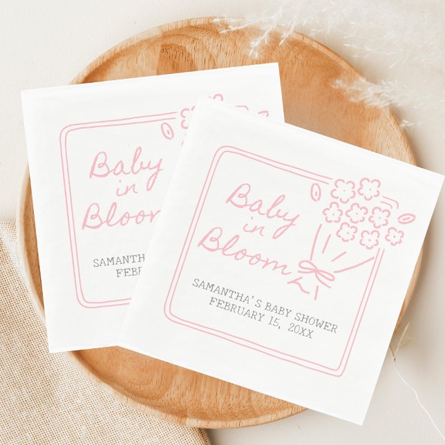 Servilleta De Papel Baby In Bloom Baby Shower (Hand Drawn Baby in Bloom Baby Shower Napkin)