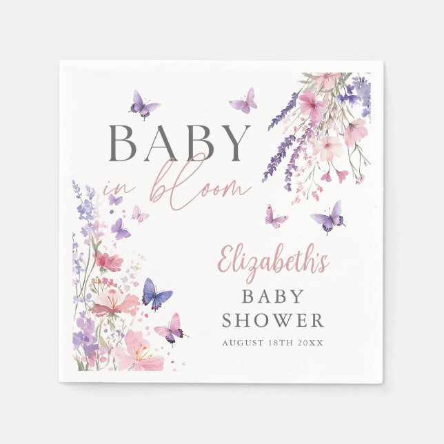 Servilleta De Papel Baby In Bloom Butterfly Wildflowers Baby Shower (Anverso)