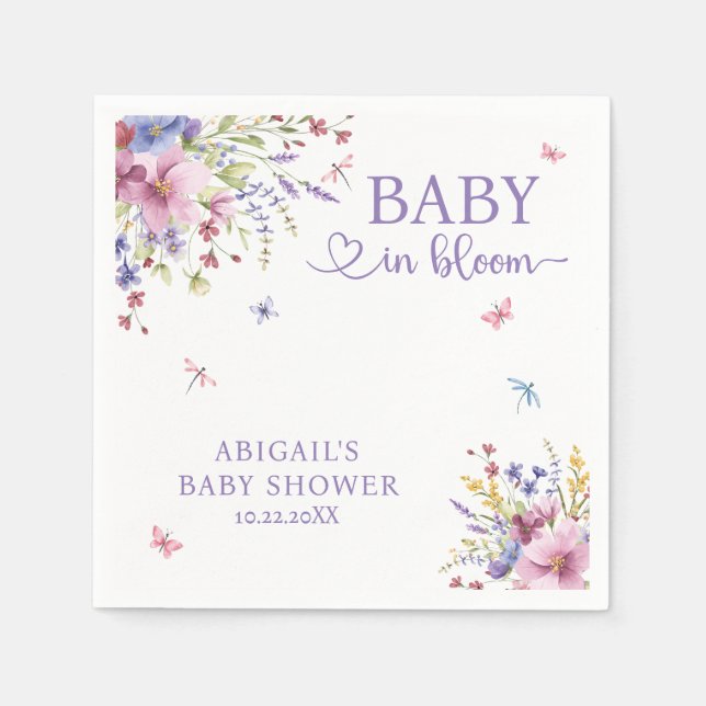 SERVILLETA DE PAPEL BABY IN BLOOM FLORAL WILDFLOWERS BABY SHOWER (Anverso)