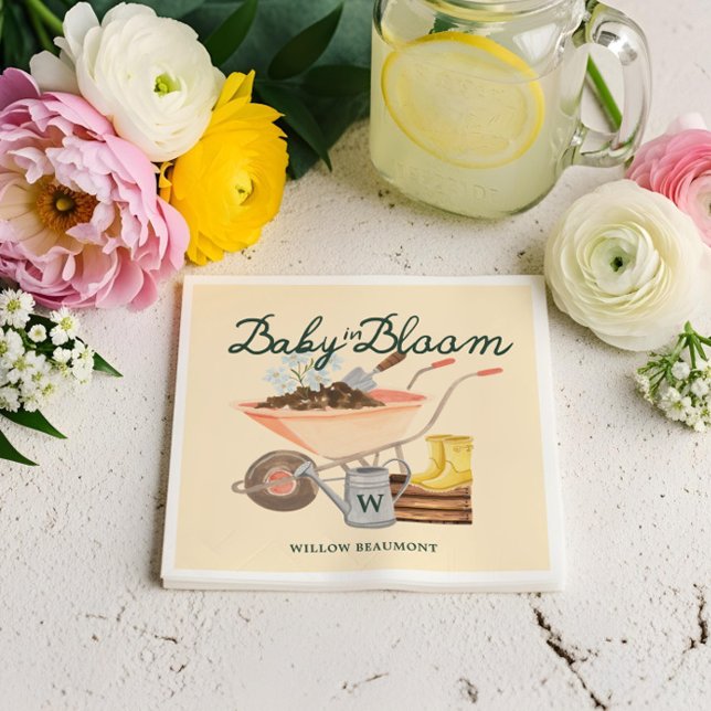 Servilleta De Papel Baby in Bloom Gardening Wheelbarrow Baby Shower (Baby in Bloom Gardening Wheelbarrow Baby Shower Napkins)