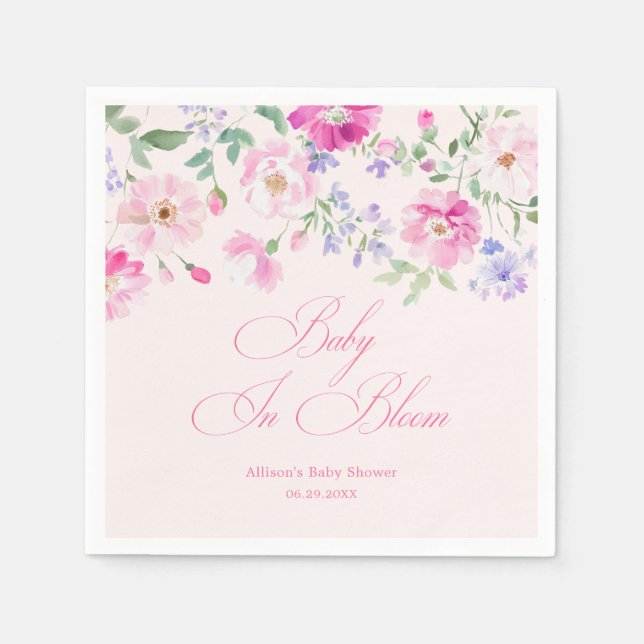 Servilleta De Papel Baby In Bloom Pastel Pink Floral Baby Shower (Anverso)