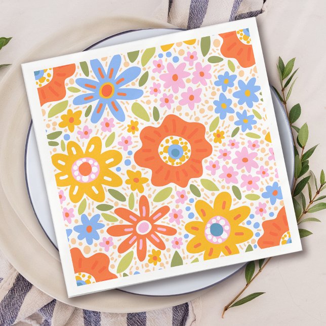 Servilleta De Papel Baby in Bloom Retro Groovy Wildflowers Baby Shower (Subido por el creador)
