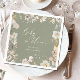 Servilleta De Papel Baby In Bloom Sage Green Wildflower Baby Shower