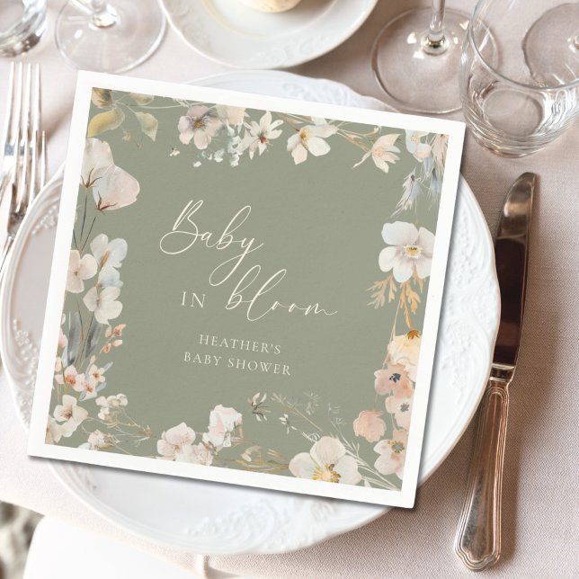 Servilleta De Papel Baby In Bloom Sage Green Wildflower Baby Shower (Subido por el creador)