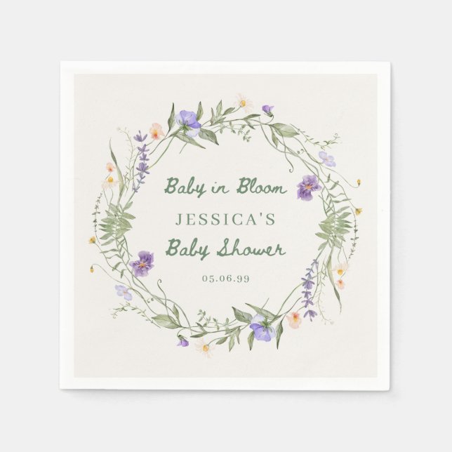 Servilleta De Papel Baby in Bloom Wildflowers, Baby Shower Napkins (Anverso)