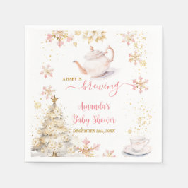 Servilleta De Papel Baby Is Brewing Pink Winter Tea Party Baby Shower