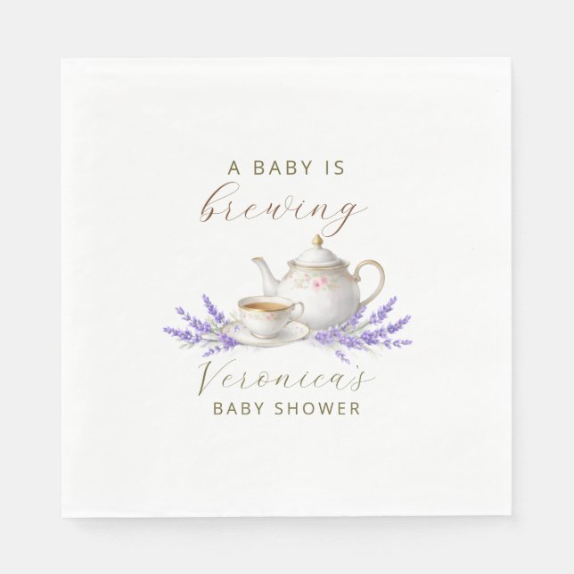 Servilleta De Papel Baby is Brewing Tea Party Baby Shower (Anverso)