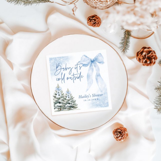 Servilleta De Papel Baby Its Cold Outside, Blue Bow Winter Baby Shower (Subido por el creador)
