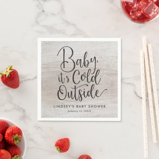 Servilleta De Papel Baby It's Cold Outside Faux Wood Baby Shower (In situ)