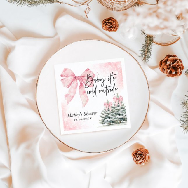 Servilleta De Papel Baby Its Cold Outside, Pink Bow Winter Baby Shower (Subido por el creador)