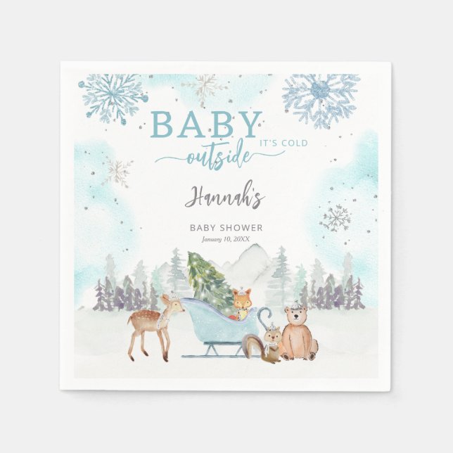 Servilleta De Papel Baby It's Cold Winter Woodland fuera de Baby Showe (Anverso)