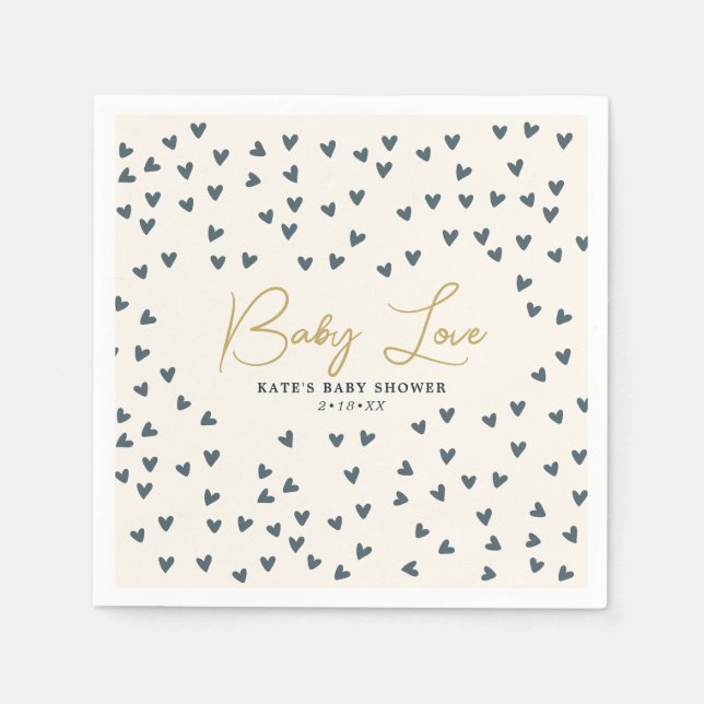 Servilleta De Papel Baby Love Blue Hearts Blue Baby Shower (Anverso)